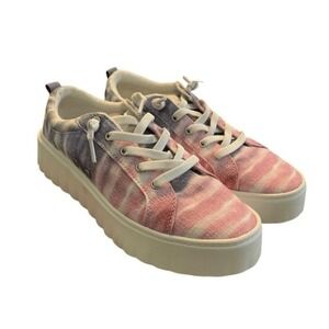 Roxy Sheilahh Slip-On Platform Sneaker Shoe Pink Blue White Tie Dye‎ Stripe 8